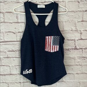 Tank Top with USA Flag Pocket Dark Blue